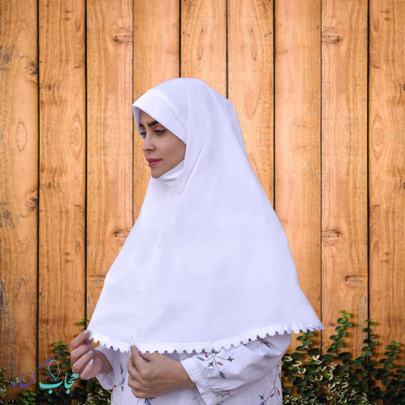 مقنعه ساده تترون سفید مناسب نماز - مقنعه تمازی