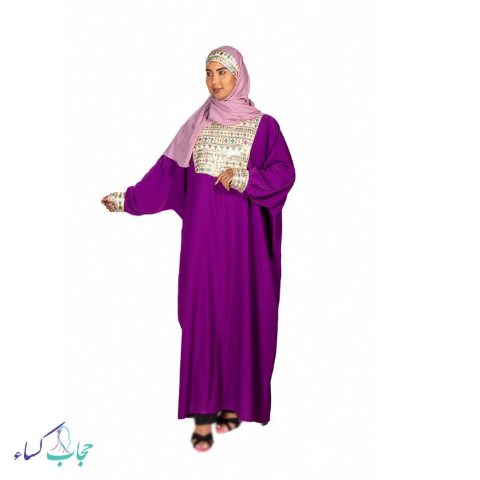 مانتو عبایی مدل سوزن دوزی شده رنگ بنفش