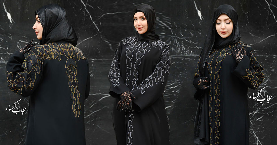 مانتو عبا عربی مجلسی مدل لاله دارای جواهردوزی زیبا