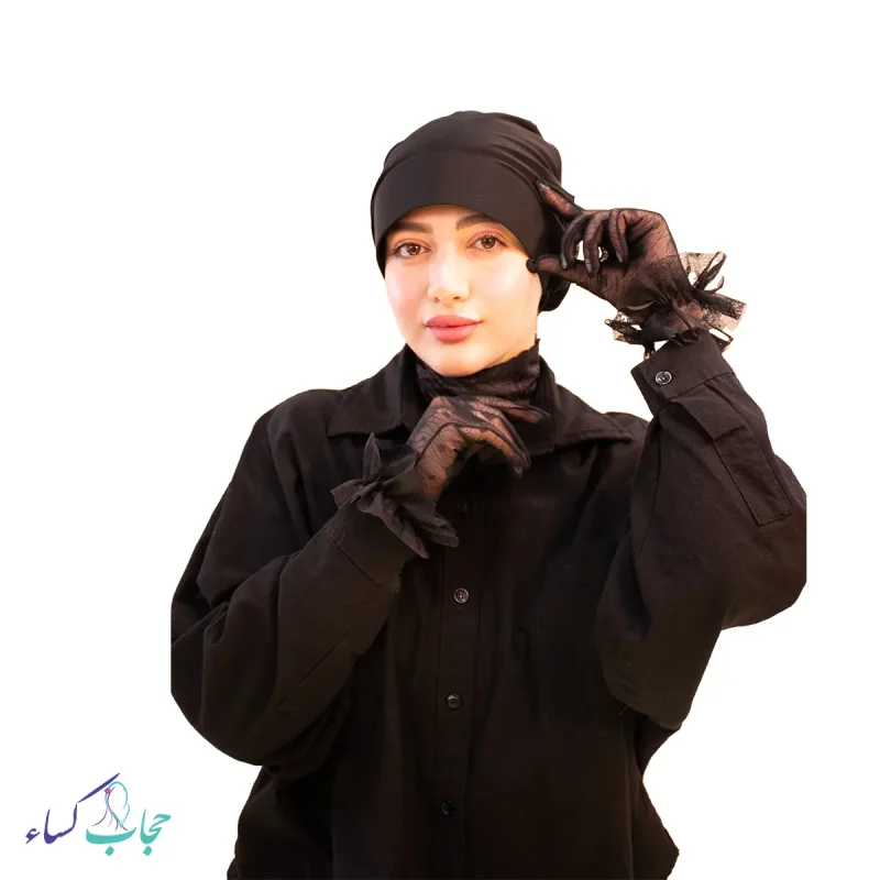 دستکش مجلسی گیپور زنانه تهیه شده از گیپور مشکی با کیفیت