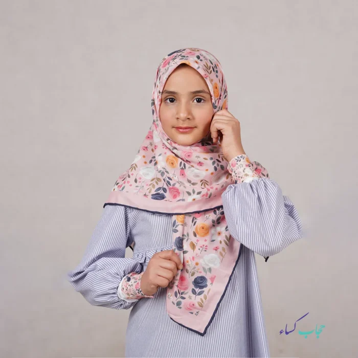 ست روسری وساق دست نخی گلدار دخترانه - Image 1