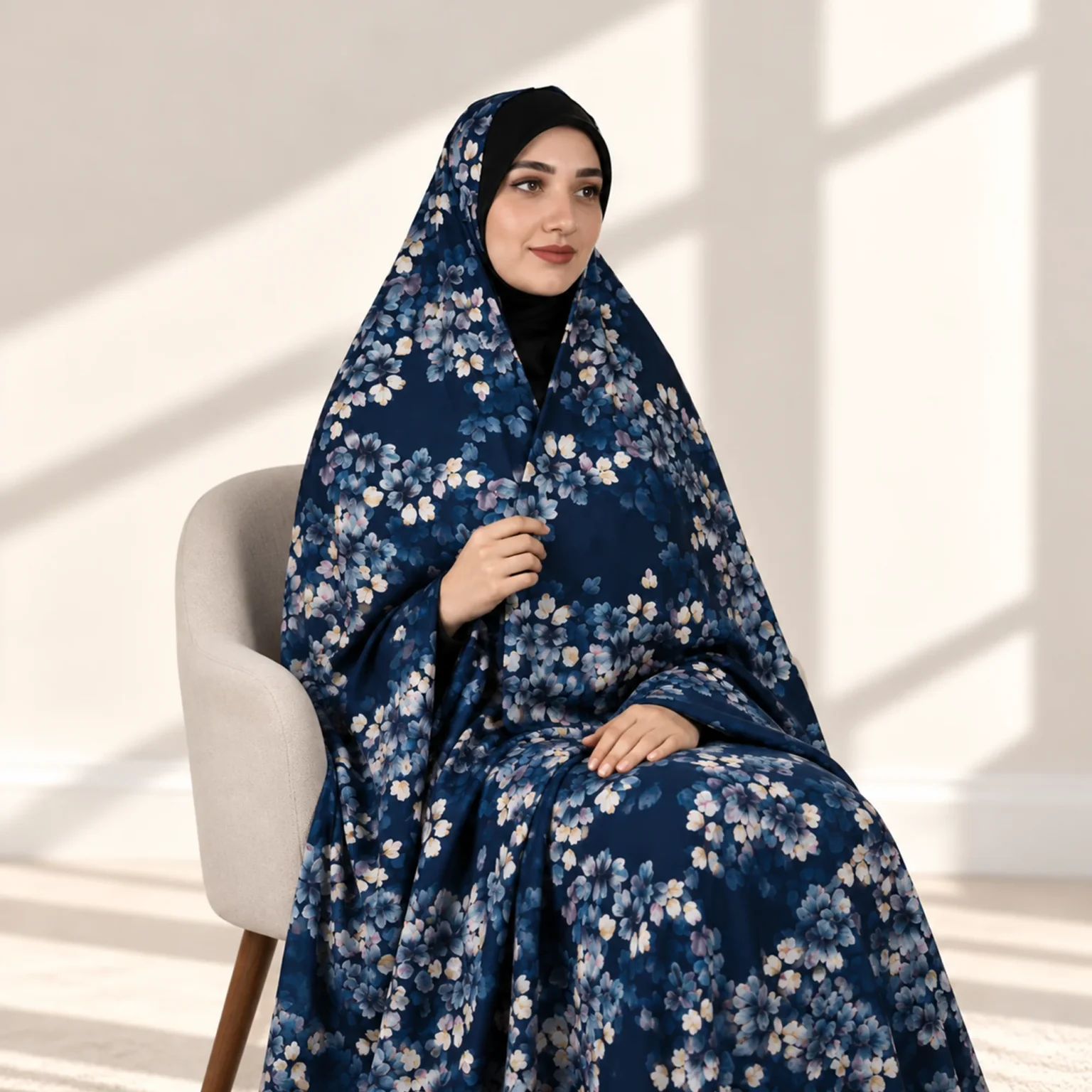 چادر سه بعدی گل ویژه یاس سرمه ای